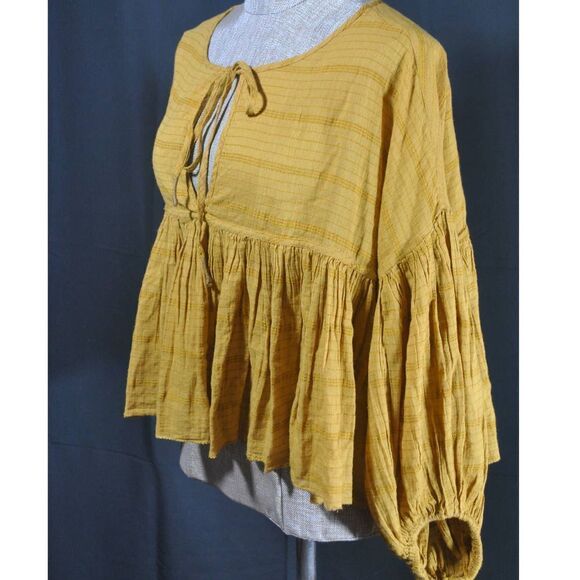 Free People Yellow Wide Cropped Flare Keyhole Top- S - Picture 5 of 8